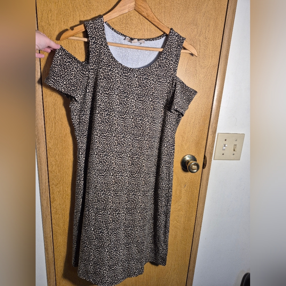 Michael Kors Black and Tan Leopard Print Dress Sleeveless Crew Neck